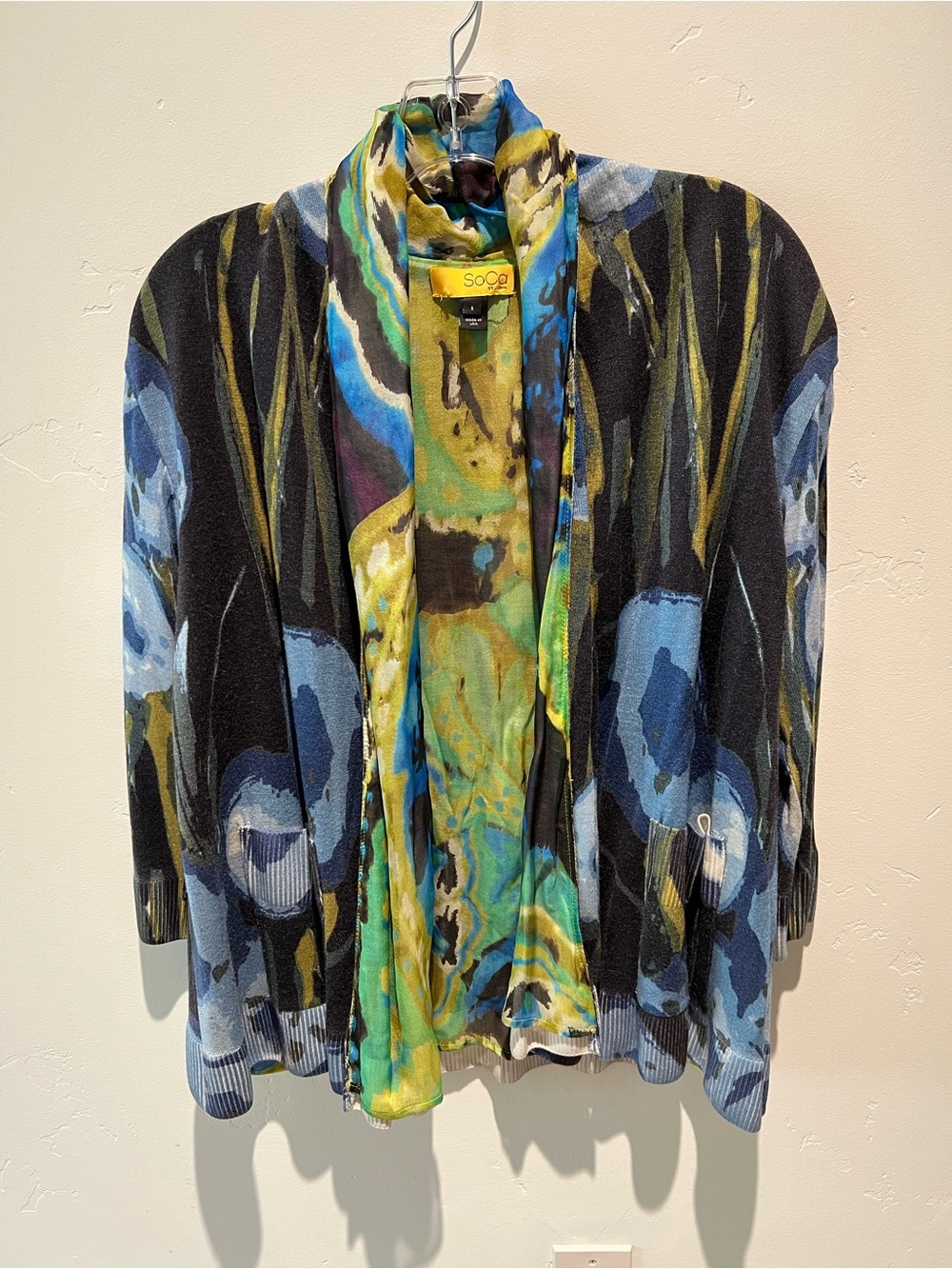St. John Multicolor Abstract Knit Open Cardigan